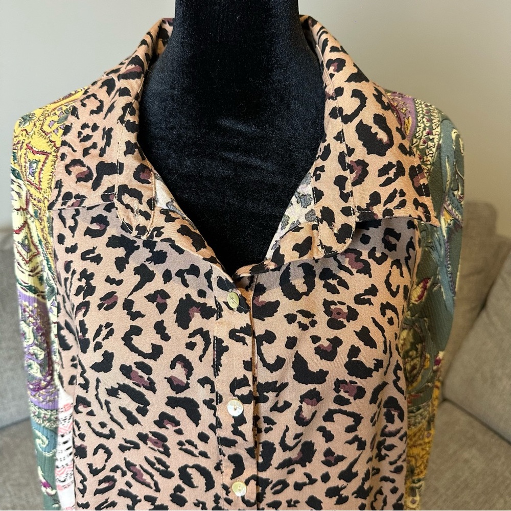 GIGIO PRINTED MIXED‎ LOOSE BUTTON DOWN TOP ANIMAL PRINT PATCHWORK SMALL.A75 - Picture 8 of 12